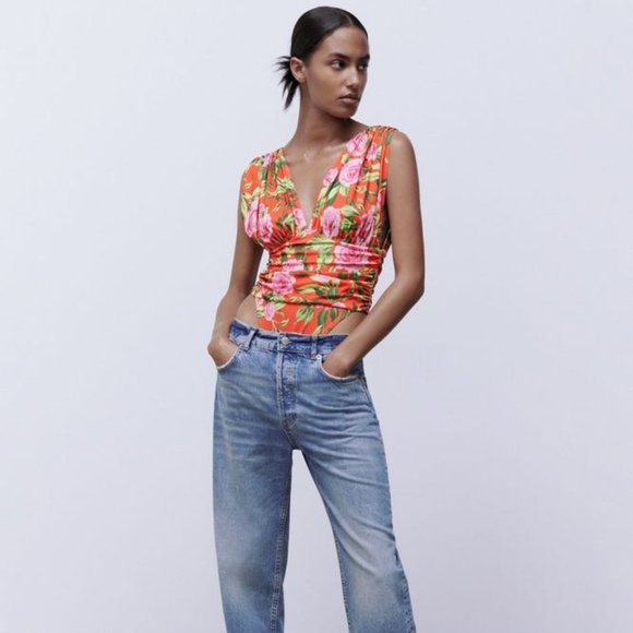 NWT - Zara Floral Printed Draped Bodysuit - Picture 2 of 7